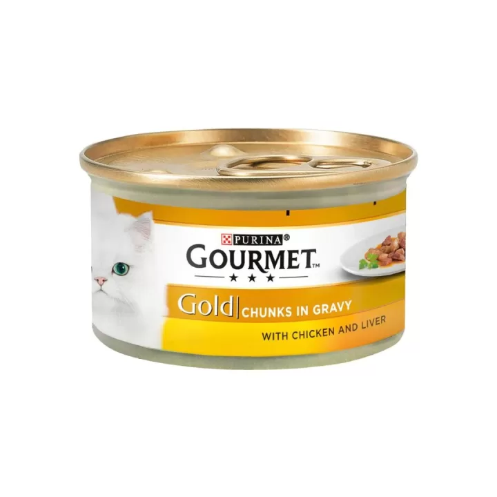 PURINA GOURMET CAT FOOD GOLD CHUNKS CHICKEN AND LIVER 85 GM